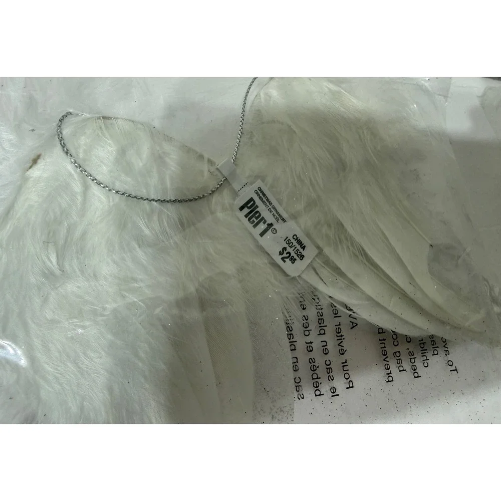Pier 1 Imports White Feather Angel Wing Christmas Ornaments Glitter Set of 4